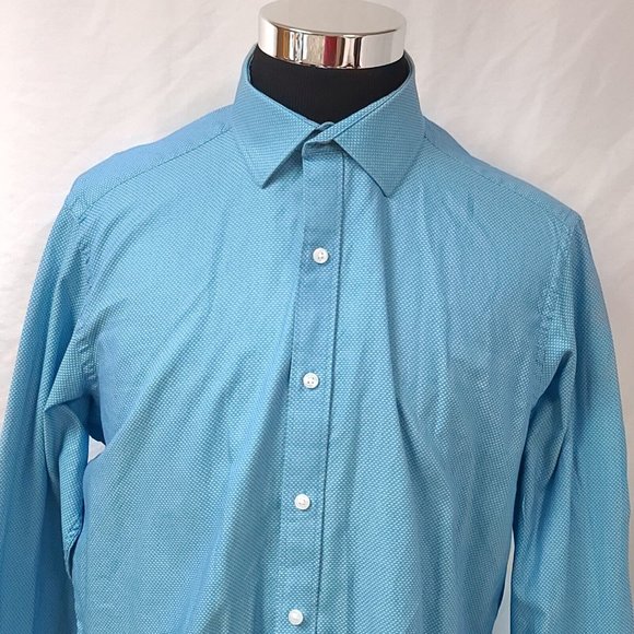 Buttoned Down Mens XL 17/17.5-34/25 Blue Teal Diamond Long sleeve Button Shirt - Picture 2 of 13